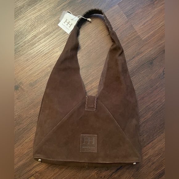 Haute Hippie Handbags - NEW Haute Hippie Brown Triangle Hobo Bag 100% Genuine Suede Leather 15x9” NWT
